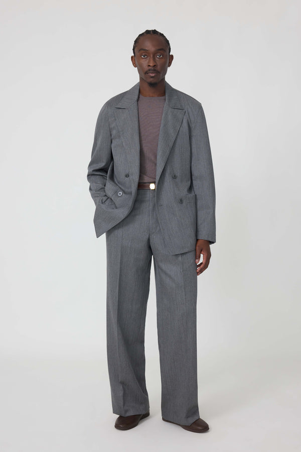 Double Breasted Shirt Jacket (Grey Naturally Dyed Wool Twill) - Stoffa