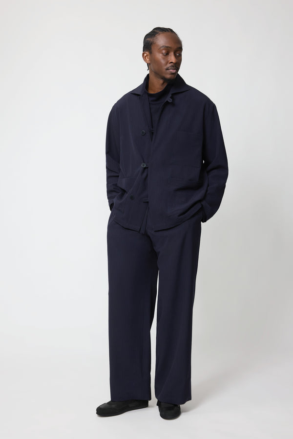 marka wool soft serge セットアップ size2 navy Work Jacket (Navy Wool Seersucker) - Stoffa
