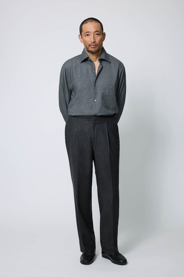 Single Pleat Trouser (Charcoal Wool Cashmere Flannel) - Stoffa