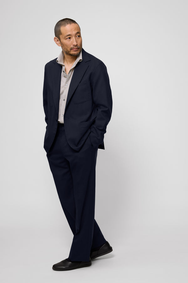 Single Breasted Shirt Jacket (Navy Tropical Wool) - Stoffa