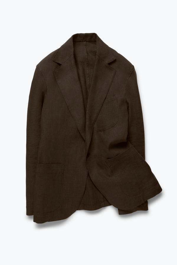 Single Breasted Shirt Jacket (Chocolate Washed Linen) - Stoffa