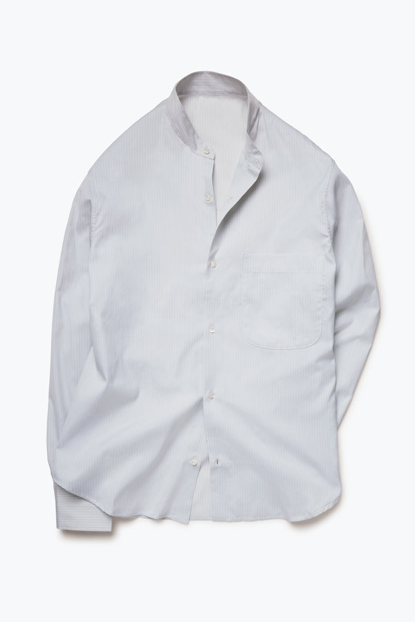 Band Collar Shirt (Pearl Stripe Fine Cotton Twill) - Stoffa