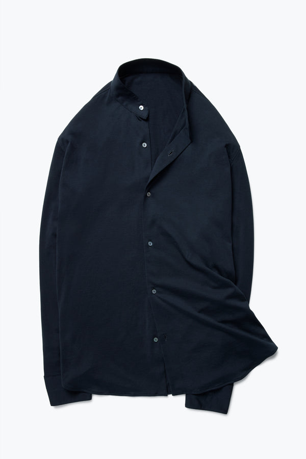 Band Collar Shirt (Midnight Silk Cotton Jersey) - Stoffa