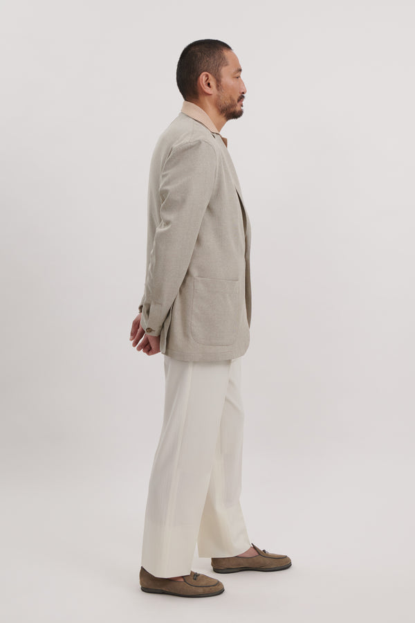 Single Breasted Shirt Jacket (Sand Wool Silk Cotton