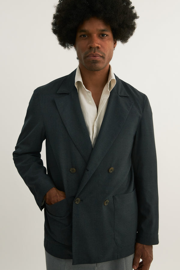 Navy double breasted linen jacket - Made in Italy