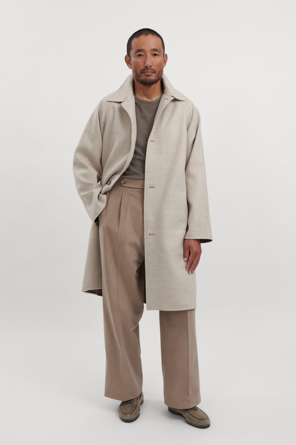 Split Seam Raglan Coat (Cream Double Sided Natural Wool) - Stoffa