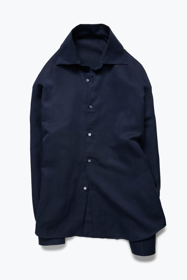 Spread Collar Shirt (Navy Stoffa - Twill) Silk Slub Linen