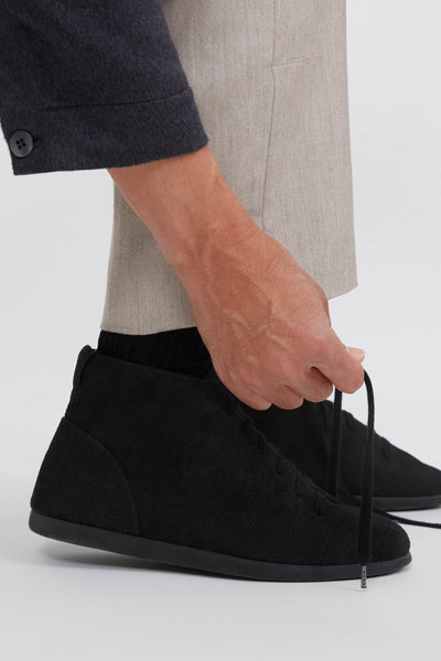 Clae bradley mid store black waxed suede