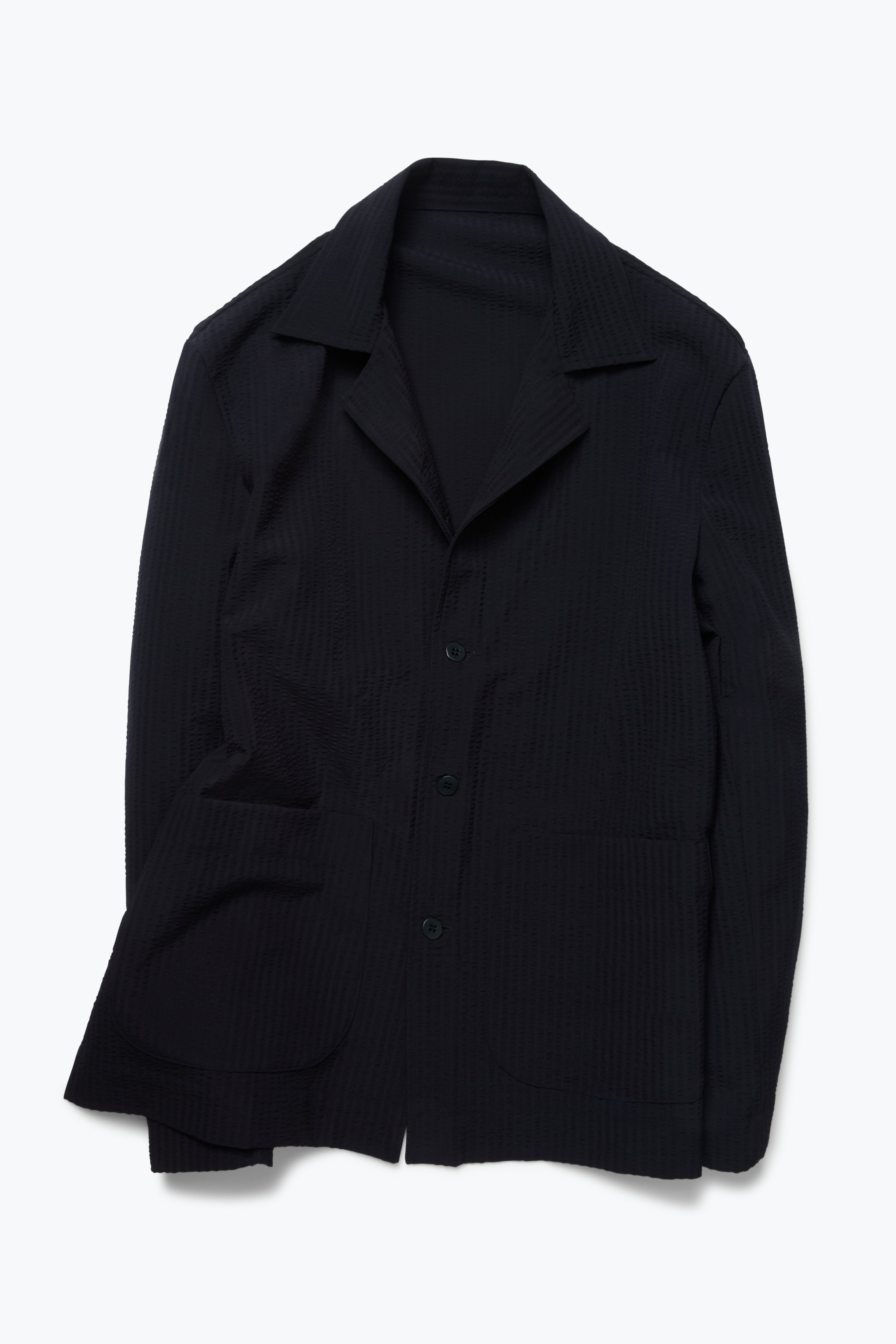 Lounge Jacket (Navy Wool Seersucker) - Stoffa Lounge Jacket (Navy Wool Seersucker) - Stoffa