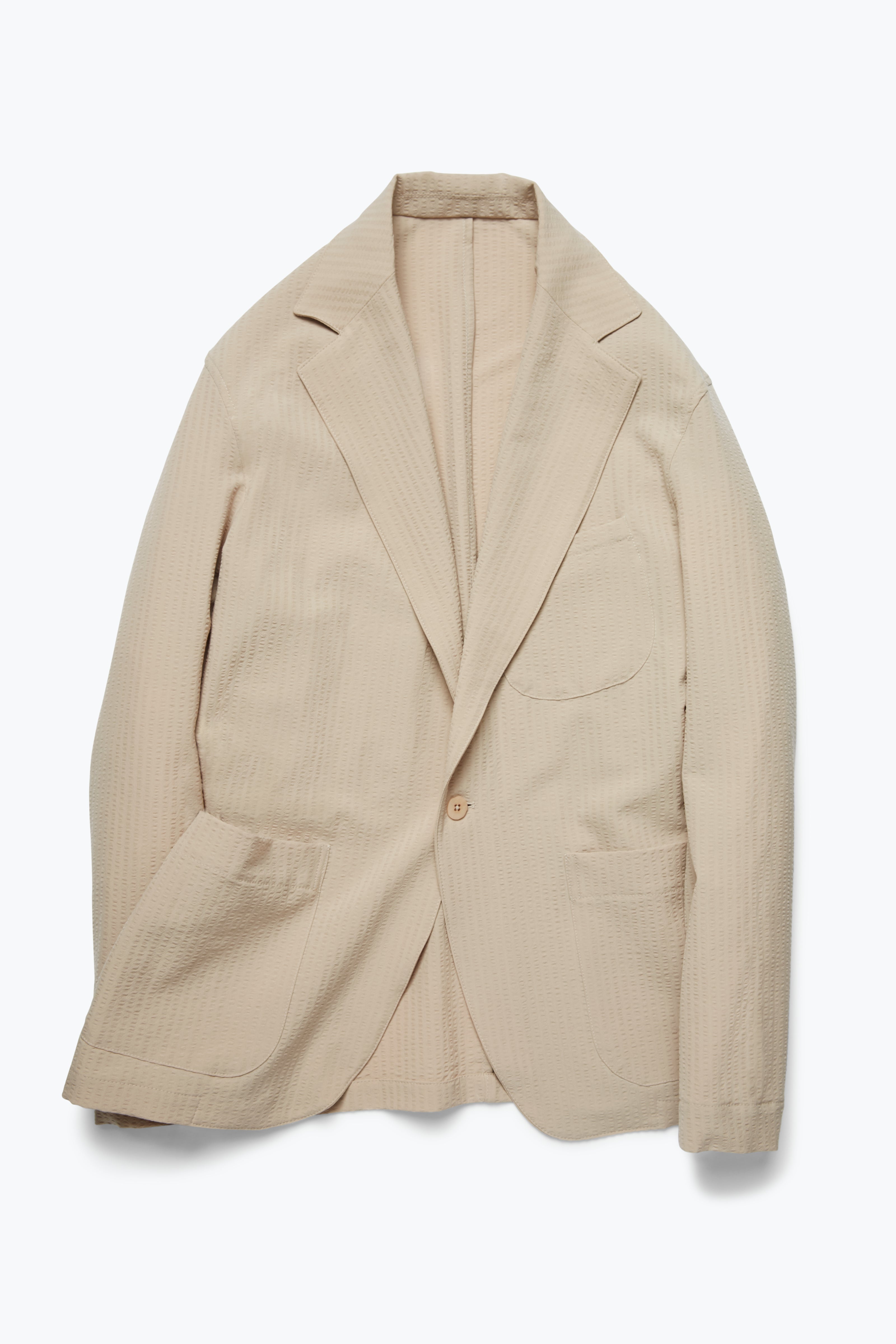 Single Breasted Shirt Jacket (Sand Wool Seersucker) - Stoffa