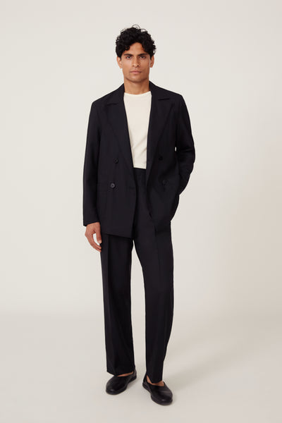 Double Breasted Shirt Jacket (Black Tropical Wool Plain Weave