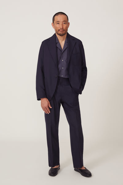 Single Breasted Shirt Jacket (Navy Tropical Wool Plain Weave) - Stoffa