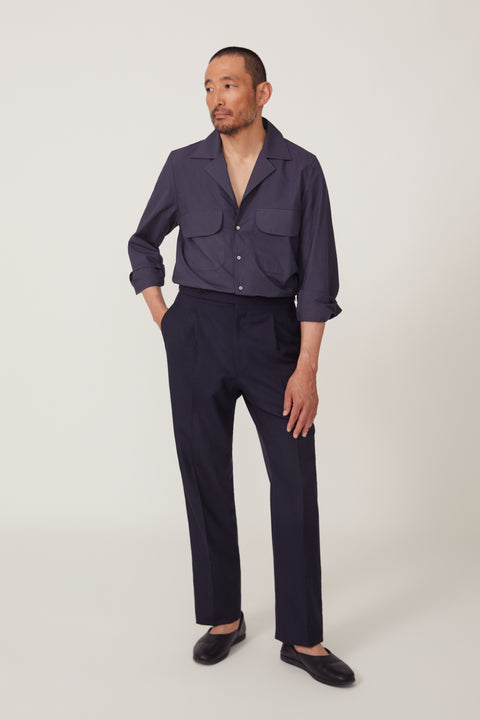 Long Sleeve Camp Shirt (Dark Indigo Cotton Poplin) - Stoffa