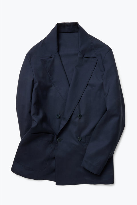 Double Breasted Shirt Jacket (Navy Tropical Wool) - Stoffa