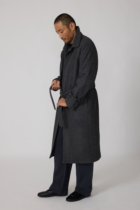 Raglan Coat (Grey Wool Herringbone) - Stoffa