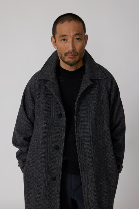 ジャケット・アウター HAND MADE herringbone over wool coat Flint and Tinder Wool Herringbone Overcoat - Grey Donegal