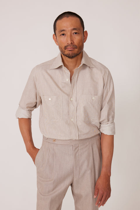 ワールド オンラインストア Work Shirt Stoffa - Slub) Silk Cotton (Taupe トップス