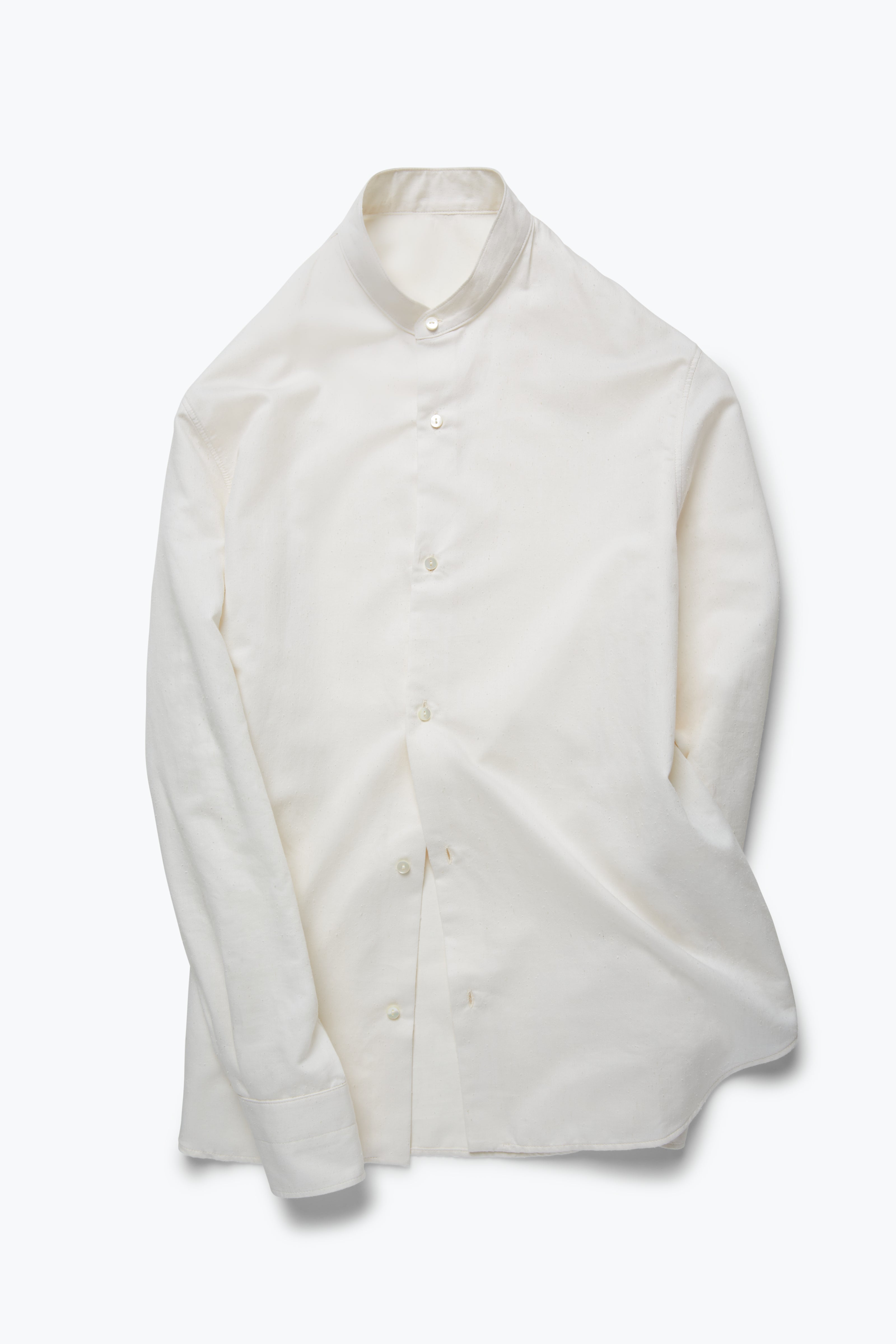 Band Collar Shirt (Ivory Cotton Silk Slub) - Stoffa