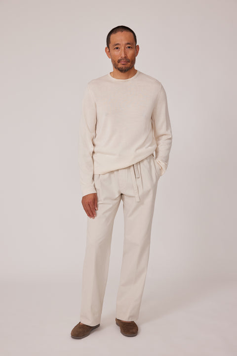 Long Sleeve Knit T-Shirt (Ivory Wool Silk) - Stoffa Long Sleeve Knit T-Shirt (Ivory Wool Silk) - Stoffa