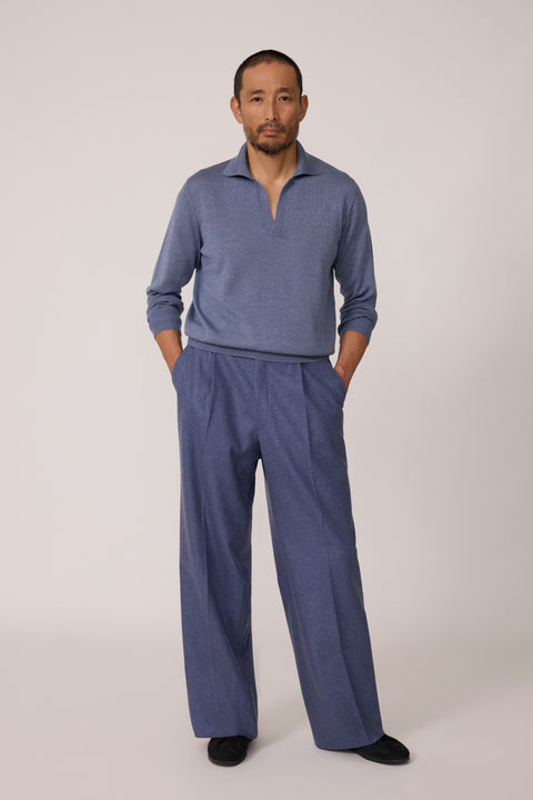 Single Pleat Trouser (Slate Blue Moss Flannel) - Stoffa