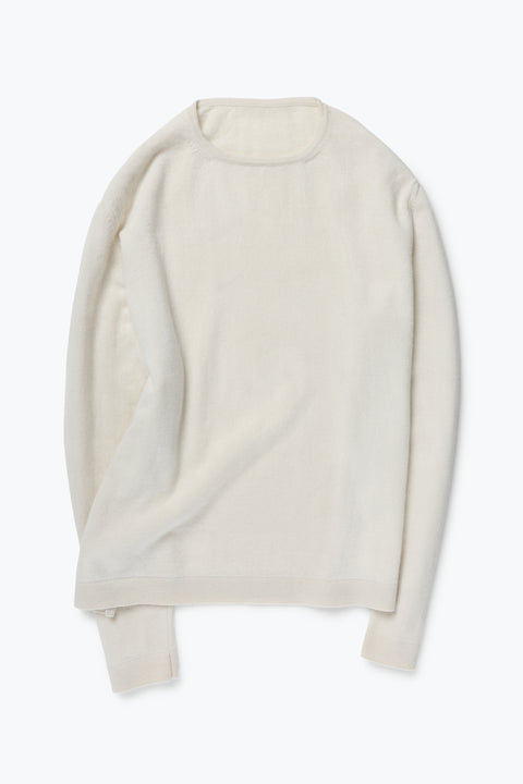 Long Sleeve Knit T-Shirt (Ivory Undyed Cashmere) - Stoffa Long Sleeve Knit T-Shirt (Ivory Undyed Cashmere) - Stoffa