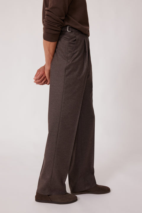 Single Pleat Trouser (Walnut Wool Cashmere Flannel) - Stoffa