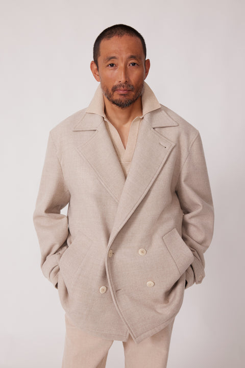 Pea Coat Cream Undyed Wool Stoffa