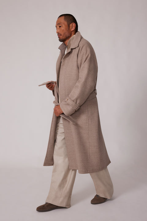 Raglan Coat (Sand Undyed Wool Herringbone) - Stoffa