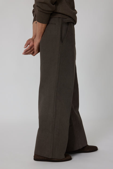 Plain Front Washable Trouser (Chocolate Basketweave Cotton) - Stoffa