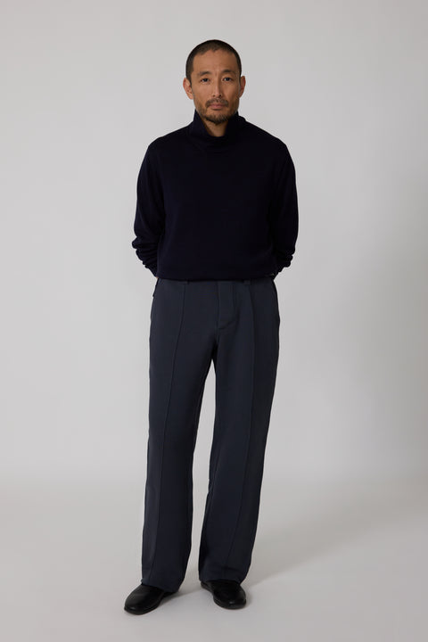 Pintuck Trouser (Dark Indigo Cotton Terry) - Stoffa