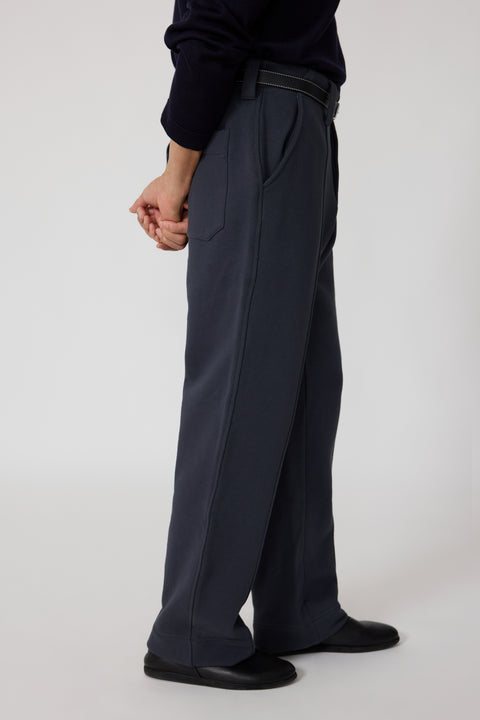 Pintuck Trouser (Dark Indigo Cotton Terry) - Stoffa