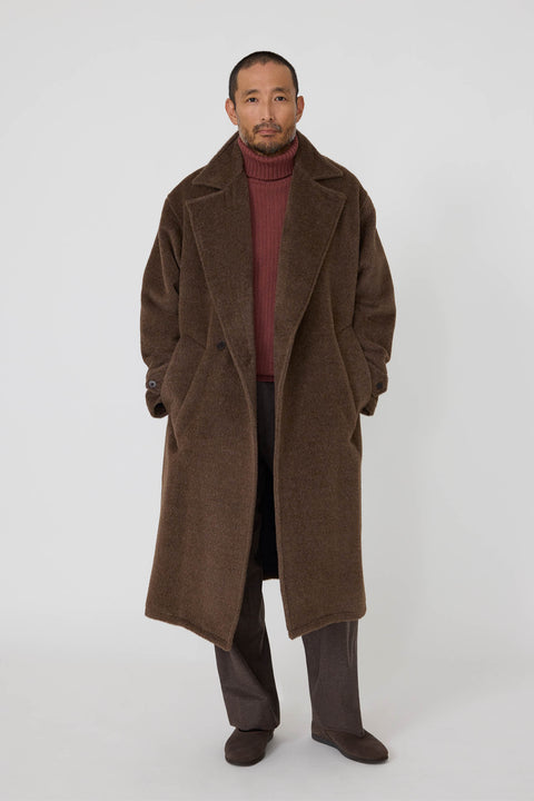 Asymmetric Coat (Brown Undyed Suri Alpaca Wool) - Stoffa