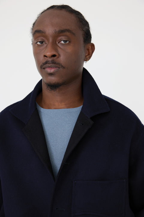 Split Seam Wave Jacket (Navy Brushed Merino Wool) - Stoffa