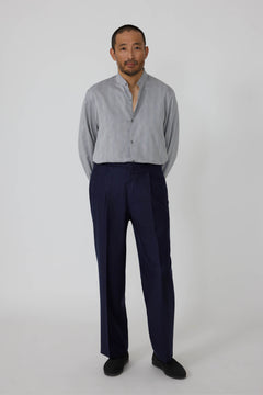 Single Pleat Trouser (Navy Wool Cashmere Flannel) - Stoffa