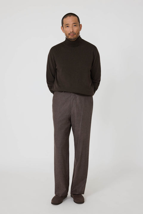 Plain Front Trouser (Walnut Wool Cashmere Flannel) - Stoffa