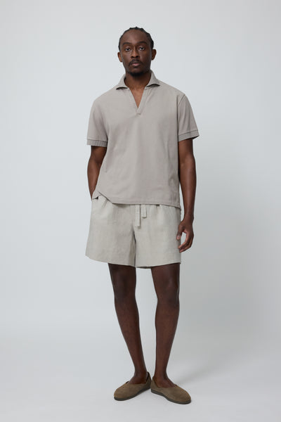 Short Sleeve Polo (Taupe Double Cotton Pique) - Stoffa
