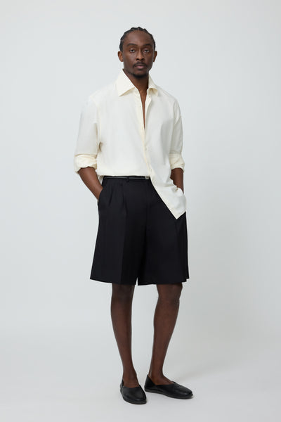 Double Pleat Short (Black Tropical Wool) - Stoffa