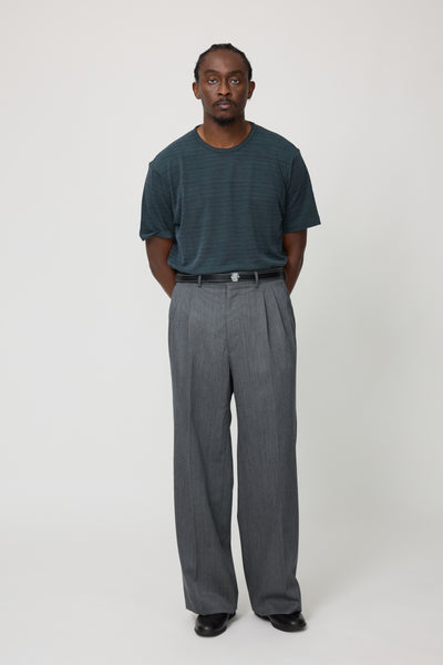 Double Pleat Trouser (Grey Naturally Dyed Wool Twill) - Stoffa