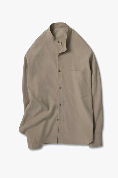 Band Collar Shirt (Taupe Brushed Silk Cotton Linen) - Stoffa