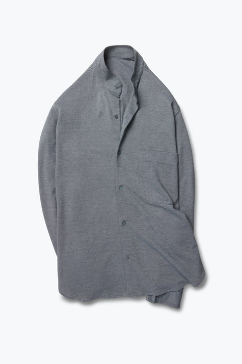 Band Collar Shirt (Anthracite Naturally Dyed Cotton Silk Pique