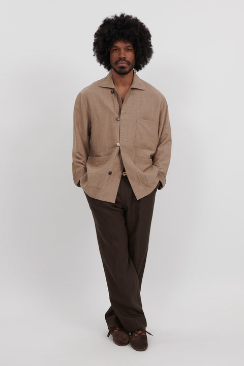 Work Jacket (Clay Wool Linen Herringbone) - Stoffa