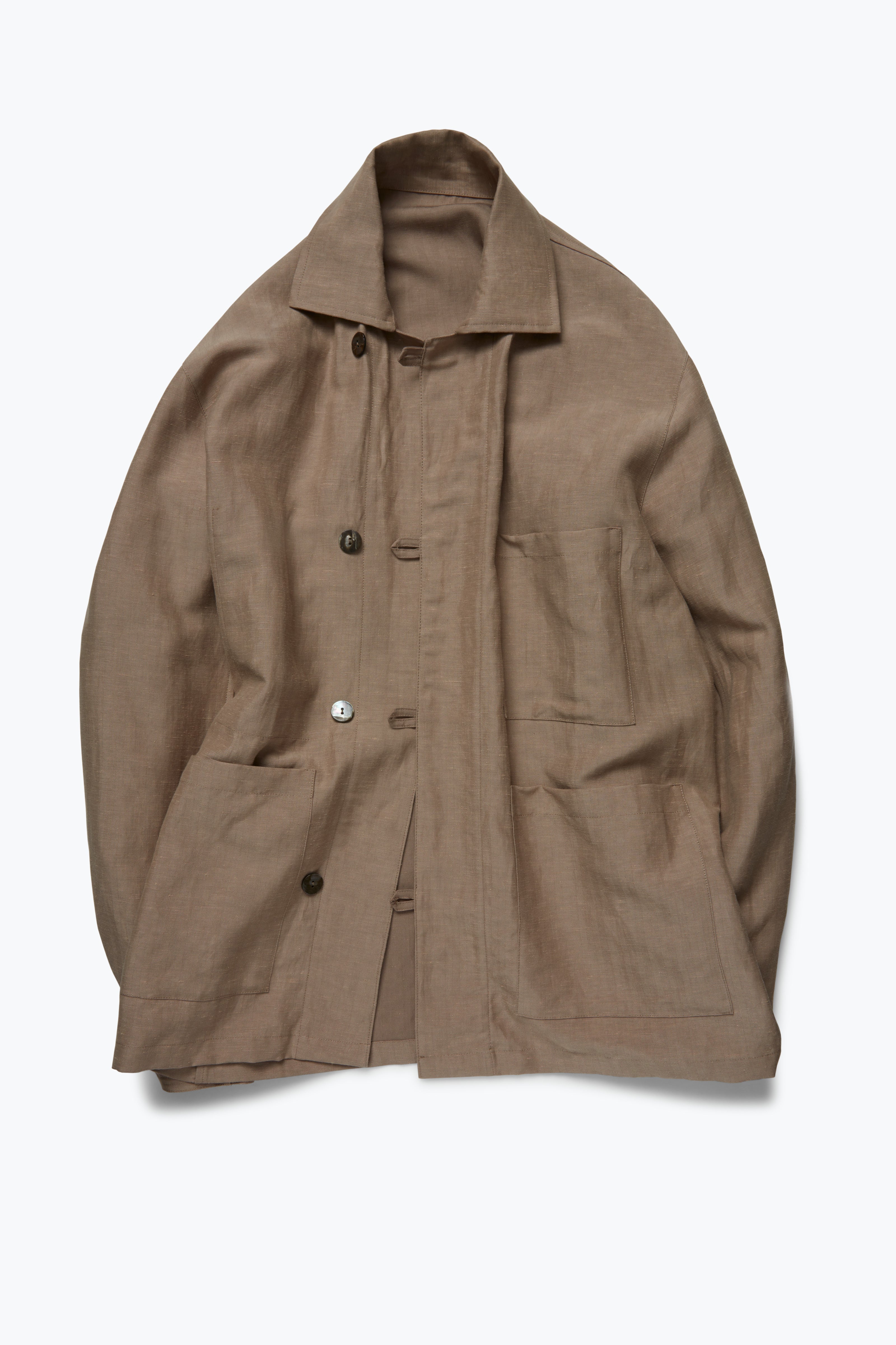 ジャケット・アウター ARMEN LINEN HERRINBONE WORK COAT Linen Ocean Jacket Men (Size 3 & 4) – 45R GLOBAL