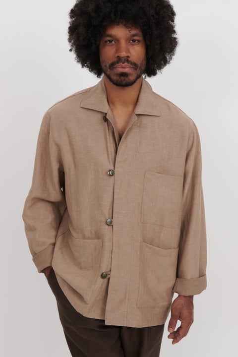 ジャケット・アウター ARMEN LINEN HERRINBONE WORK COAT Linen Ocean Jacket Men (Size 3 & 4) – 45R GLOBAL