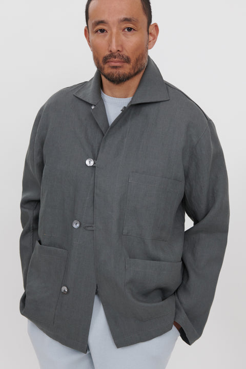 40's cotton×linen work jacket tailored J.CREW suit jacket & pants navy 40 34 blazer cotton linen
