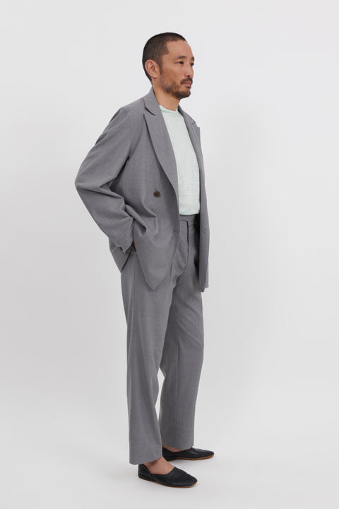 Double Breasted Shirt Jacket (Mid-Grey 3-Ply Wool) - Stoffa