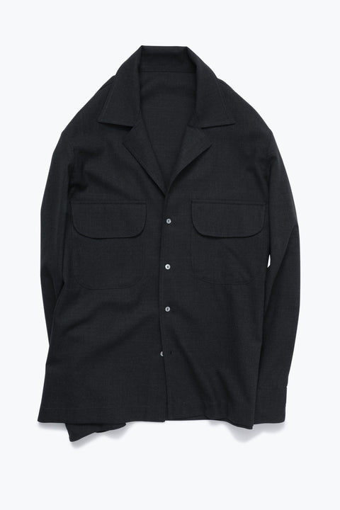 Long Sleeve Camp Shirt (Charcoal 3-Ply Wool) - Stoffa