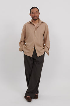 Spread Collar Shirt (Wheat Wool Plain Weave) - Stoffa