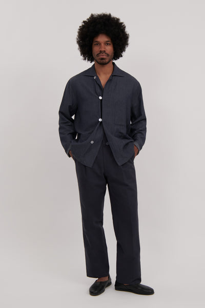 Work Jacket (Indigo Wool Linen Herringbone) - Stoffa