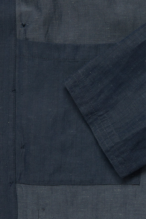 Work Jacket (Indigo Wool Linen Herringbone) - Stoffa