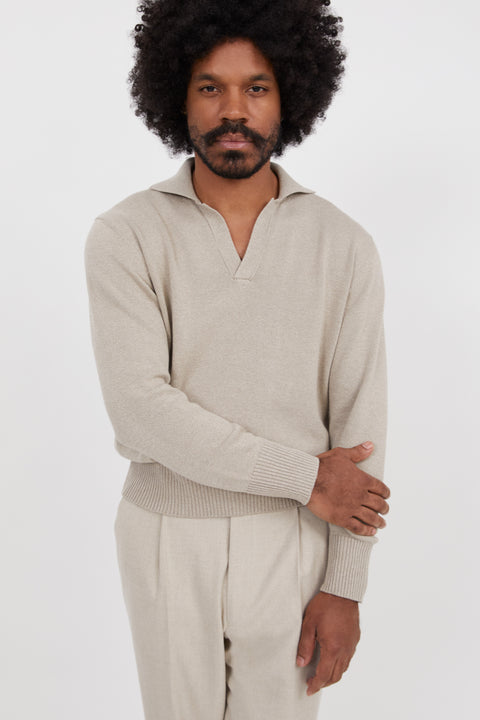Long Sleeve Polo (Oat Cotton Mouliné) - Stoffa